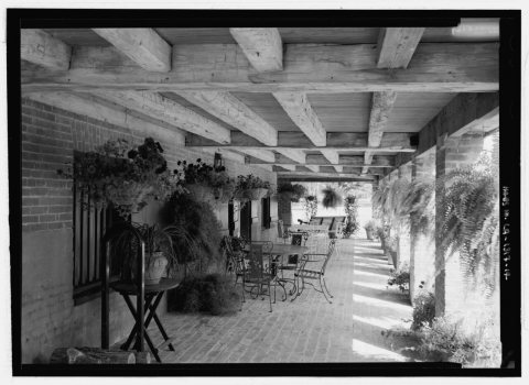 Detail view, underside of west porch looking from the northwest - Oaklawn Plantation, Highway 494, Natchez, Natchitoche…