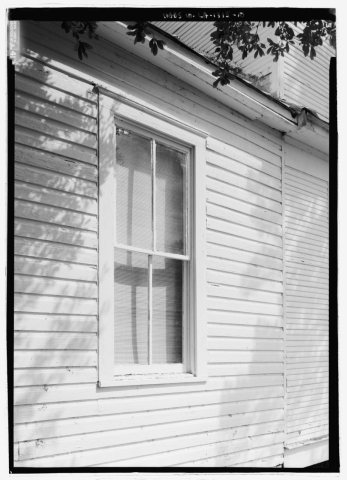 Detail view of west elevation window (one north of tower) to show clapboards - St. Charles Roman Catholic Chapel, 4078 …
