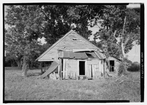 East elevation - Piece sur piece Building (House), On dirt road off of Highway 494, about 1 1-2 miles Northwest of Berm…