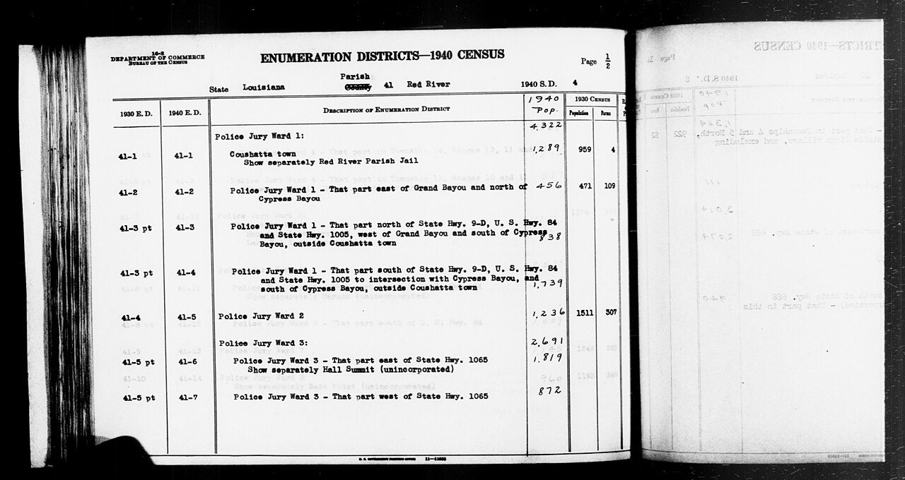 1940 Census Enumeration District Descriptions - Louisiana - Red River County - ED 41-1, ED 41-2, ED 41-3, ED 41-4, ED 4…