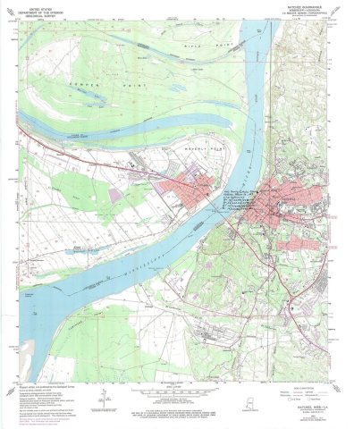 Map Greater Natchez MS 1976 with Holy Family Catholic Church Historic District indicated