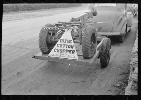 Cotton chopper mounted on automobile trailer