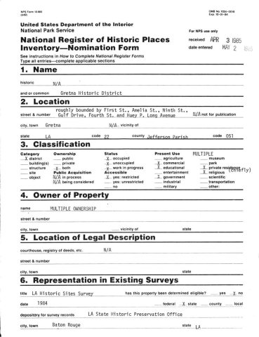 Gretna Louisiana Historic District form