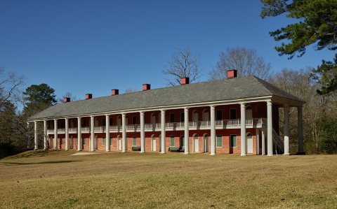 The 1837 barracks-style dormitory building at what is now (as of 2021) the Centenary College historic site Jackson, Lou…