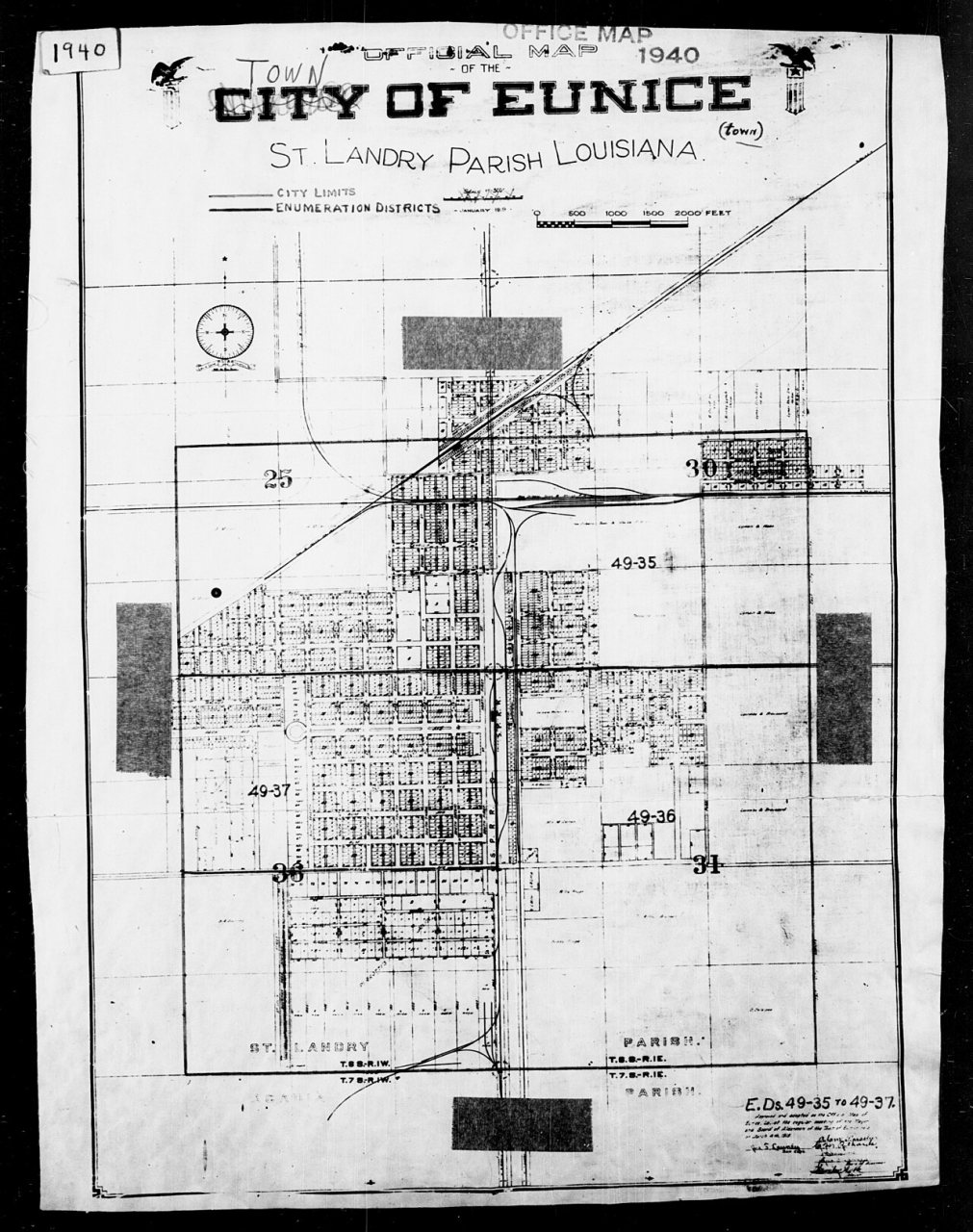 1940 Census Enumeration District Maps - Louisiana (LA) - St. Landry Parish - Eunice - ED 49-35, ED 49-36, ED 49-37