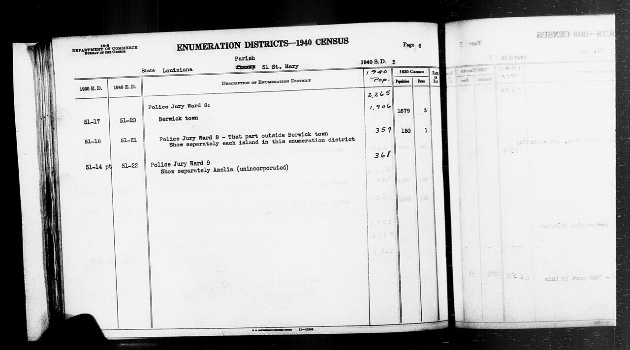 1940 Census Enumeration District Descriptions - Louisiana - St. Mary County - ED 51-20, ED 51-21, ED 51-22