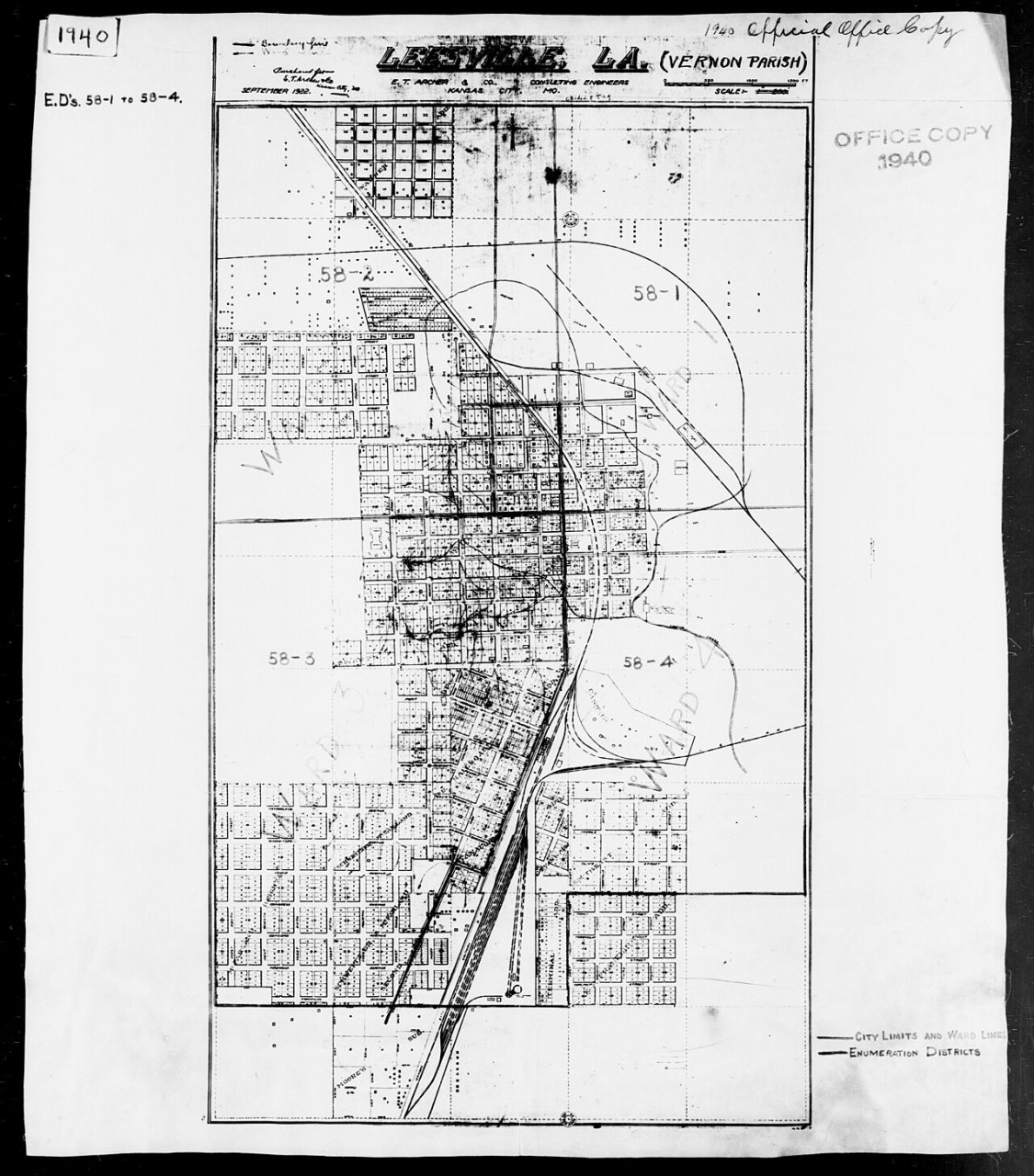 1940 Census Enumeration District Maps - Louisiana (LA) - Vernon Parish - Leesville - ED 58-1, ED 58-2, ED 58-3, ED 58-4