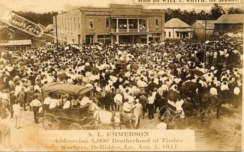 Arthur L. Emerson Addressing a Crowd of Timber Workers