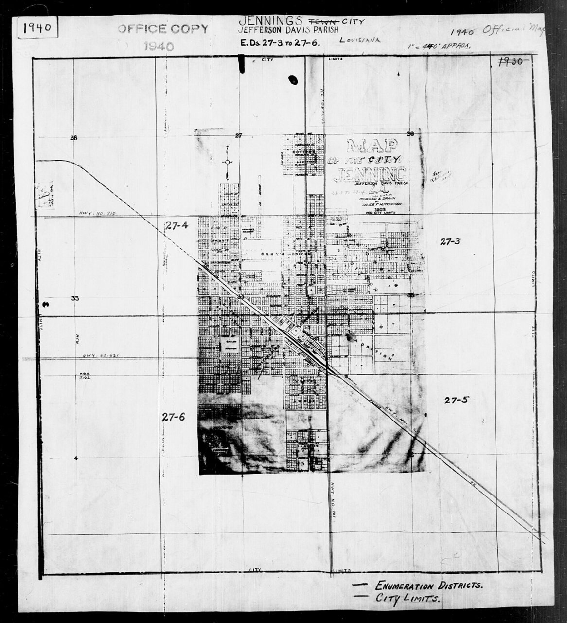 1940 Census Enumeration District Maps - Louisiana (LA) - Jefferson Davis Parish - Jennings - ED 27-3, ED 27-4, ED 27-5,…