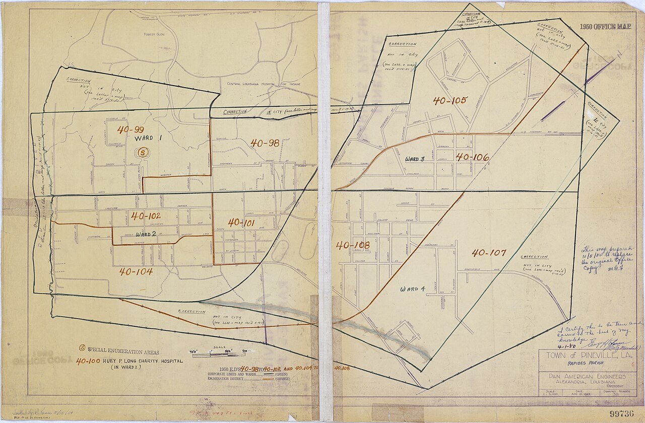 1950 Census Enumeration District Maps - Louisiana (LA) - Rapides Parish - Pineville - ED 40-98 to 102, 40-104 to 108