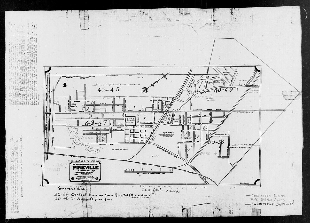 1940 Census Enumeration District Maps - Louisiana (LA) - Rapides Parish - Pineville - ED 40-45, ED 40-46, ED 40-47, ED …