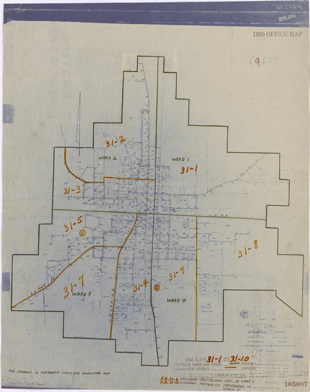 1950 Census Enumeration District Maps - Louisiana (LA) - Lincoln Parish - Ruston - ED 30-1 to 10