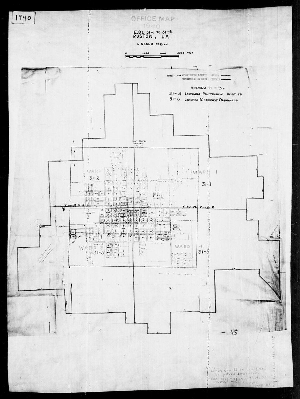 1940 Census Enumeration District Maps - Louisiana (LA) - Lincoln Parish - Ruston - ED 31-1, ED 31-2, ED 31-3, ED 31-4, …