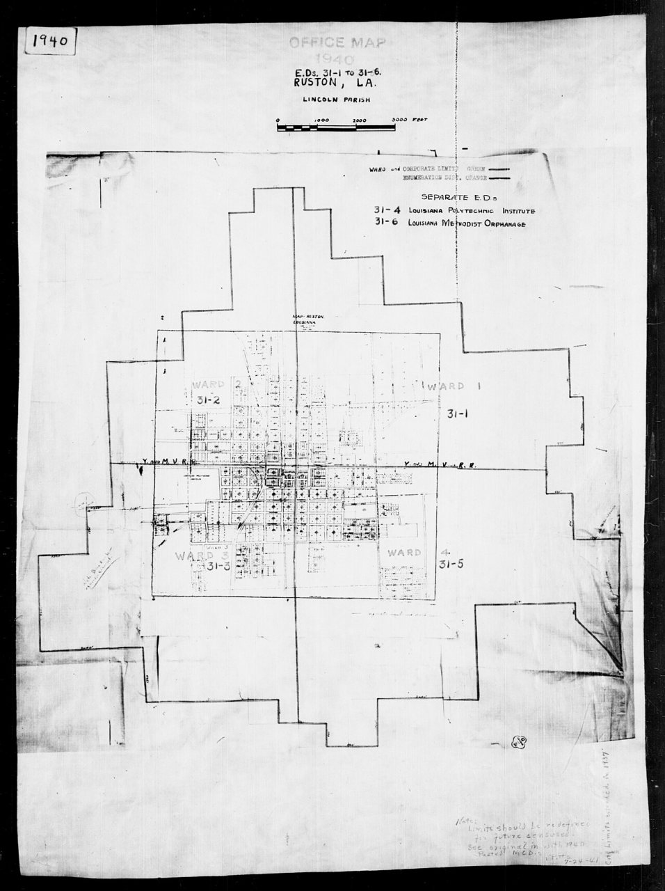 1940 Census Enumeration District Maps - Louisiana (LA) - Lincoln Parish - Ruston - ED 31-1, ED 31-2, ED 31-3, ED 31-4, …