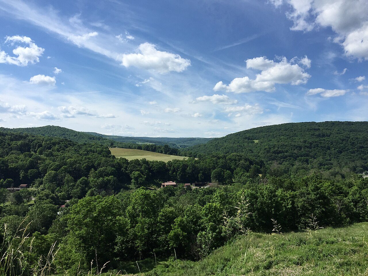 2016-06-18 16 11 01 View west across Barton, Allegany County, Maryland from Maryland State Route 36 (Georges Creek Road)
