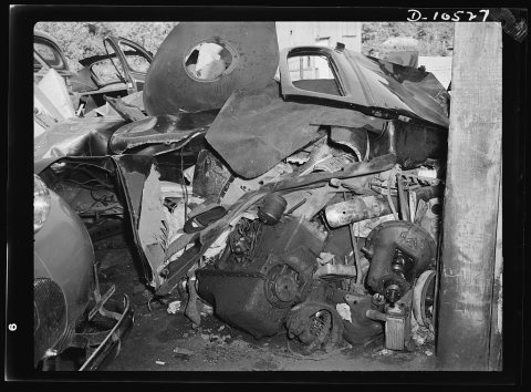 Salvage. Requisitioning auto graveyards. Tons of scrap at the auto graveyard of the Lenox Motor Company
