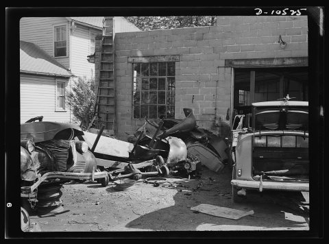 Salvage. Requisitioning auto graveyards. Tons of scrap at the auto graveyard of the Lenox Motor Company