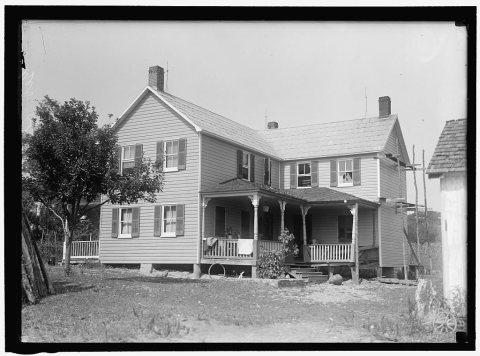 INDIAN HEAD, MD. NAVY PROVING GROUND. RESIDENCE OF GEORGE SWANN, DAMAGED BY 16' SHELL THAT HIT ANOTHER IN SANDBANK, AND…