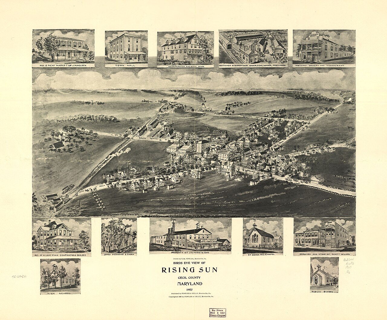 Birds eye view of Rising Sun, Cecil County, Maryland 1907