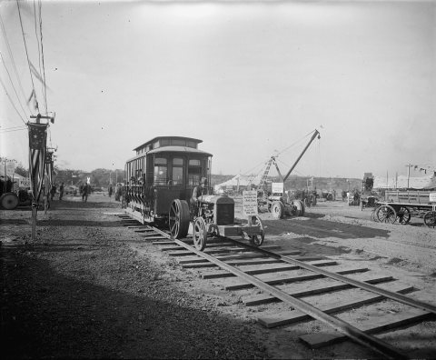 Locomotive and tractor on display