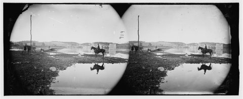Berlin (now Brunswick), Md. Pontoon bridge and ruins of the stone bridge across the Potomac (destroyed in 1861)