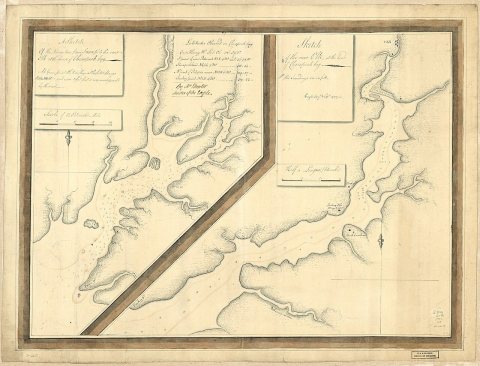 A sketch of the navigation from Swan Pt. to the River Elk at the head of Chesapeak Bay. Sketch of the River Elk, at the…