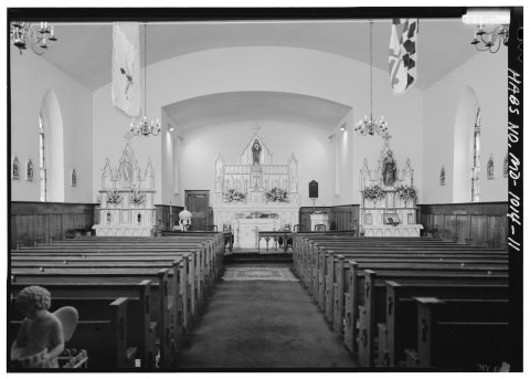GENERAL INTERIOR VIEW LOOKING WEST TOWARDS ALTAR - Sacred Heart Church at Whitemarsh, 16101 Annapolis Road, Bowie, Prin…