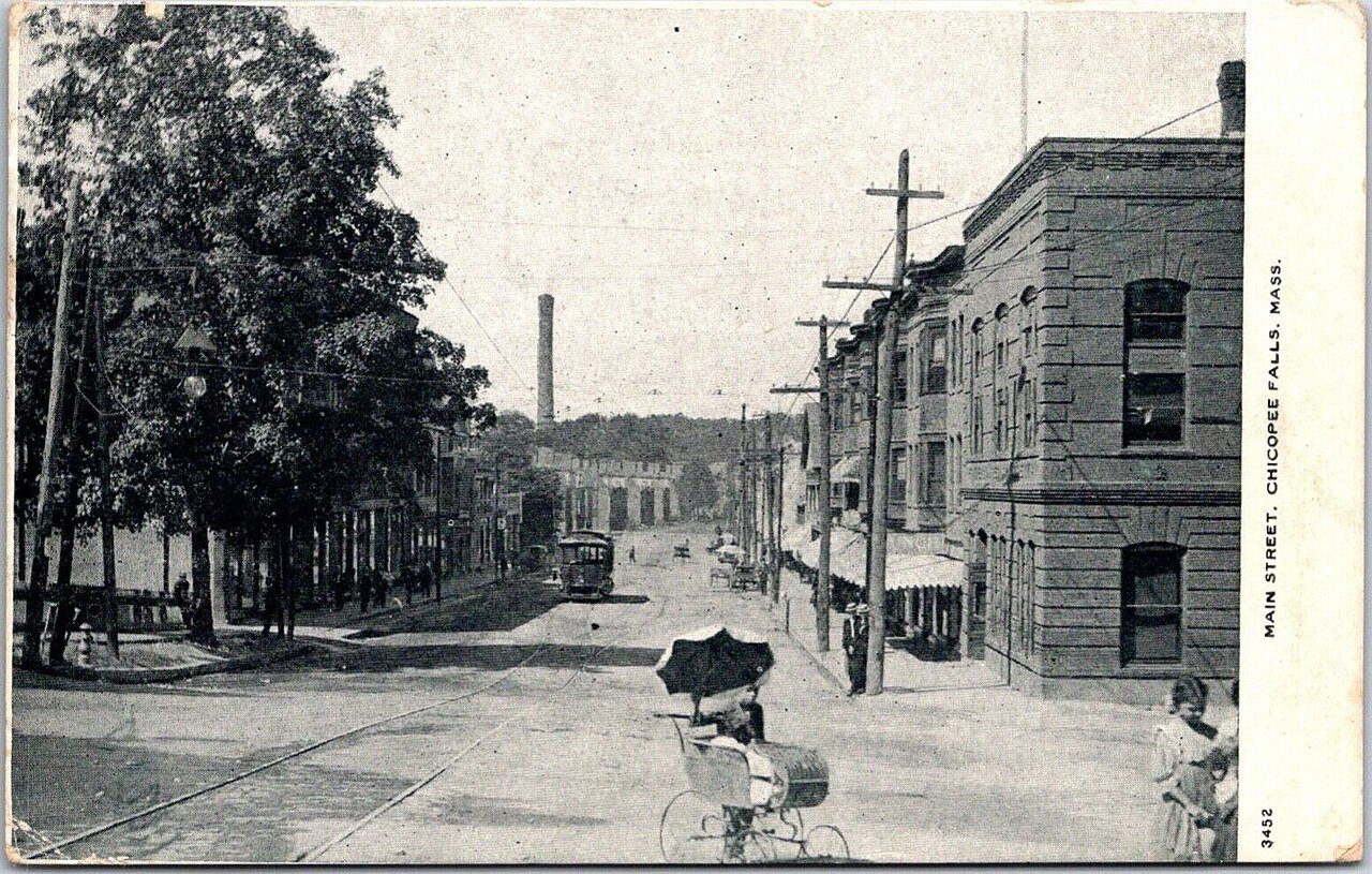 Main Street in Chicopee Falls - postcard