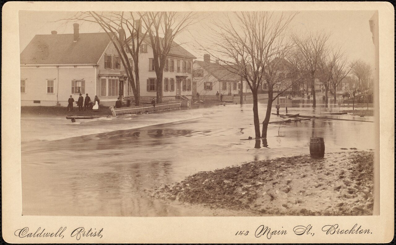 Main & Allen Sts. S.E., Brockton MA, by Caldwell, Artist, 1886, from the Digital Commonwealth - BP P 0086