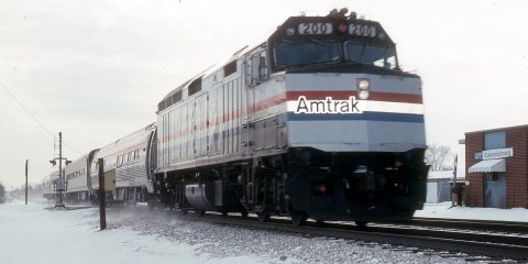 Amtrak train in Edwardsburg, January 1990