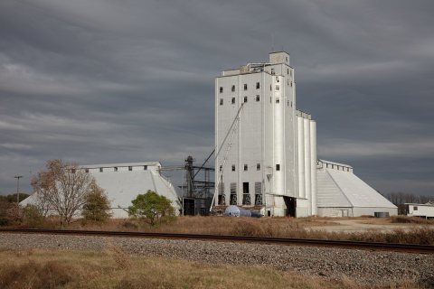 Large, but abandoned, grain-elevator complex near the tiny town of Cash (a version of the name of the nearby Cache Rive…