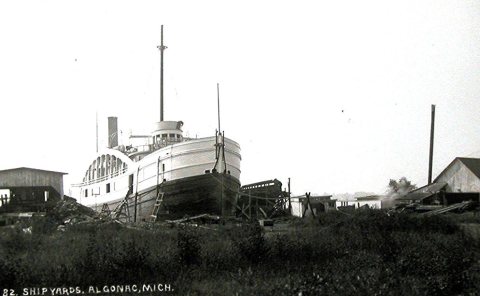 St. Clair River Shipyards, Algonac, Michigan. RPPC
