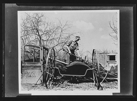 Rural scrap salvage. Scrap metal from the farm. Harvey Fischer of Dexter, Michigan unearthed a big collection of implem…