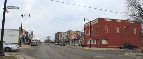 Downtown Fowlerville Michigan East Grand River Avenue at South Second Street