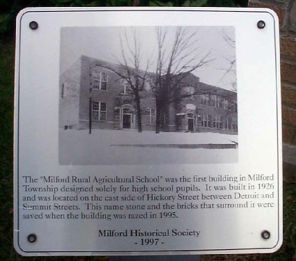 Milford Rural Agricultural School Plaque