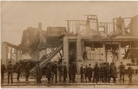 RPPC 1908-02-23 Ruins of the bank block, Boyne City, Mich Ravenworth - Photo