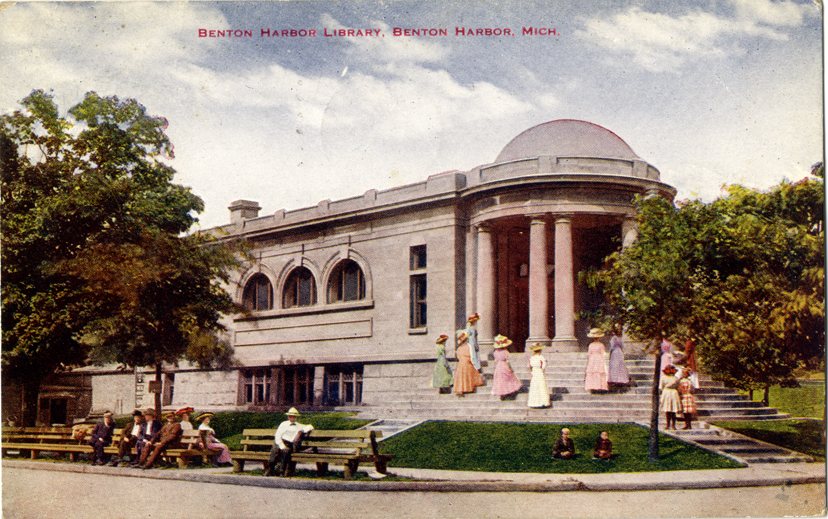345View of the Public Library in Benton Harbor, MichiganCard is postmarked February 13, 1911