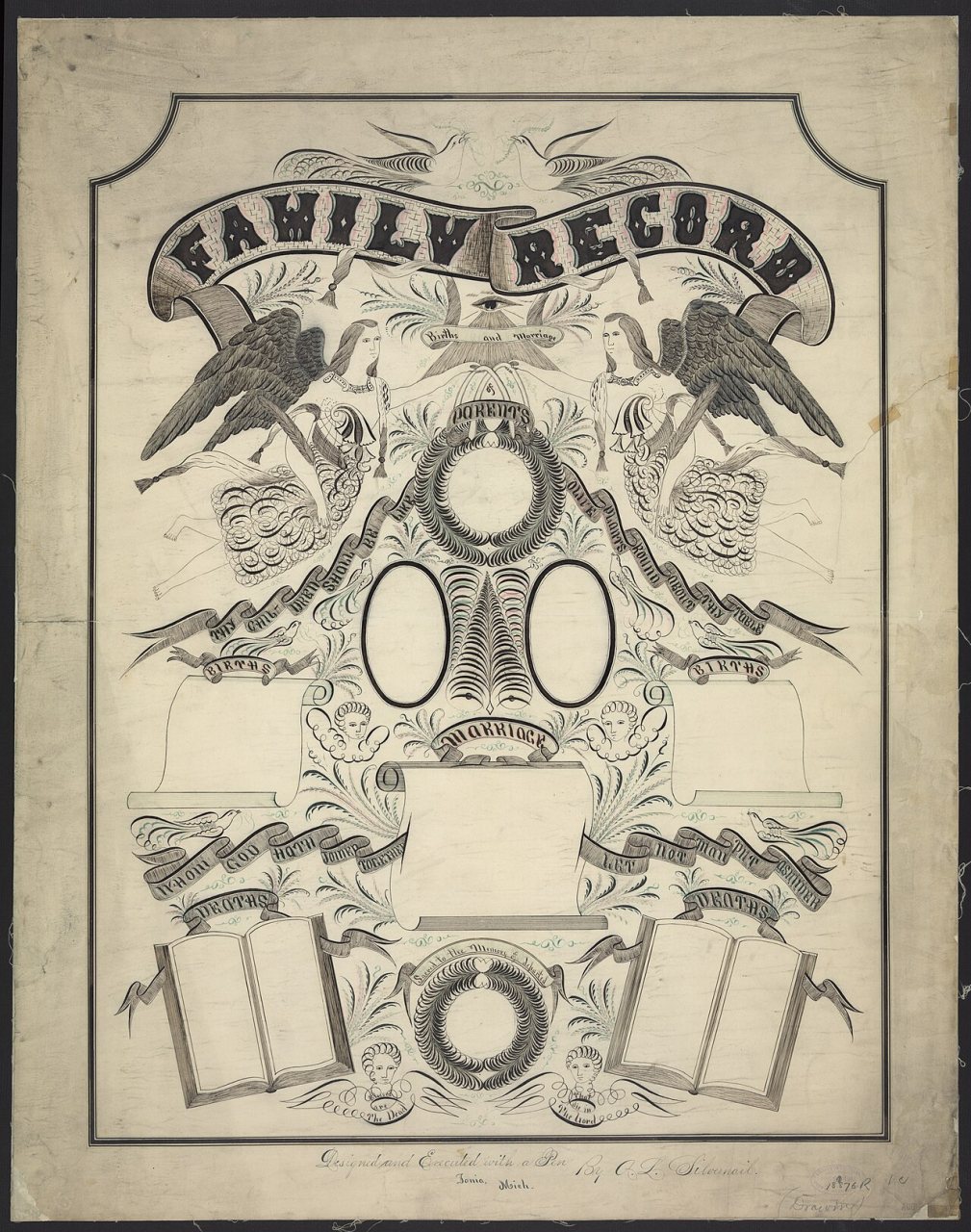 Family record - designed and executed with a pen by A.L. Silvernail, Ionia, Mich