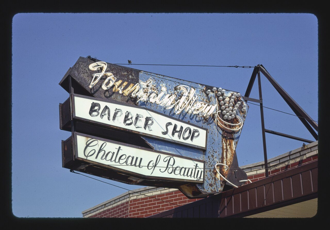 Fountain View Barber sign, Kelly Road, East Detroit, Michigan