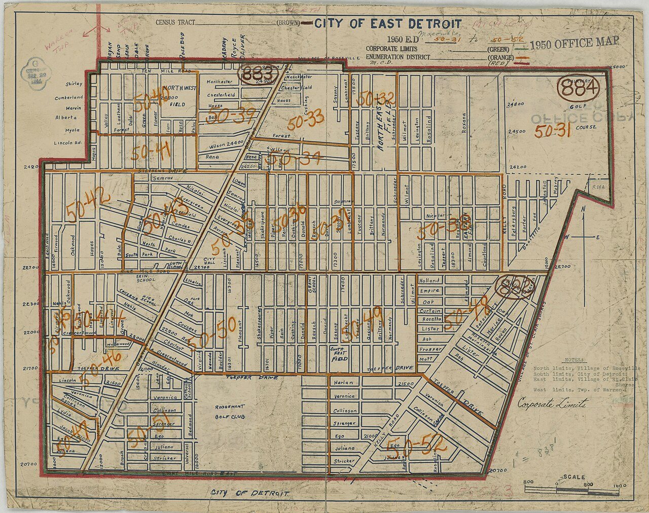 1950 Census Enumeration District Maps - Michigan (MI) - Macomb County - East Detroit - ED 50-31 to 52