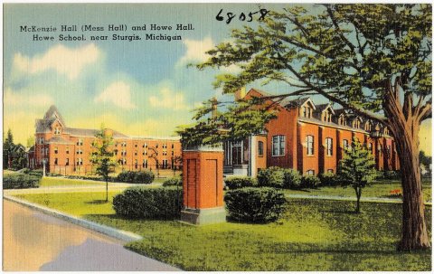 McKenzie Hall (mess hall) and Howe Hall, Howe School, near Sturgis, Michigan (68058)