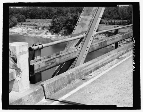 Detail view of upper diagonal members and rails, view north - Tutwiler Bridge, Spanning Tombigbee River on Alabama Stat…
