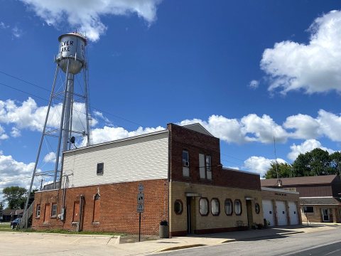 Building, Fire Department, and water tower