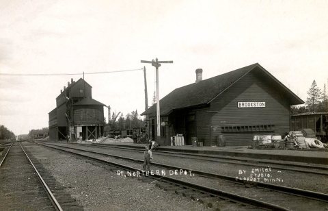 Elevator and Great Northern Depot, Brookston, Minnesota, 1920s