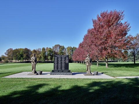 A humble war memorial at the Bohemian National Cemetery, near the town of Hayward, Minnesota. The area was settled by a…