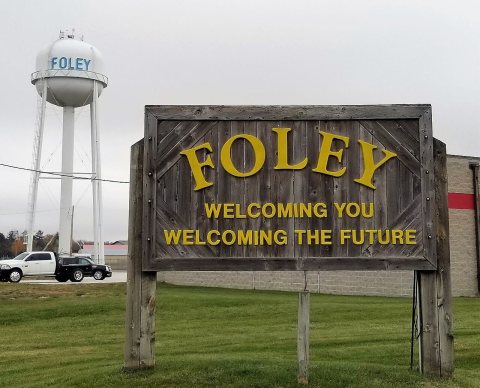 Foley Minnesota welcome sign