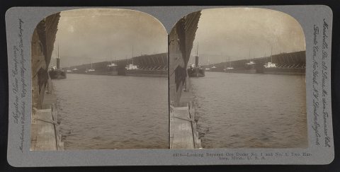 Looking between ore docks No. 2 and No. 3