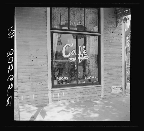 Restaurant window. Big Falls, Minnesota