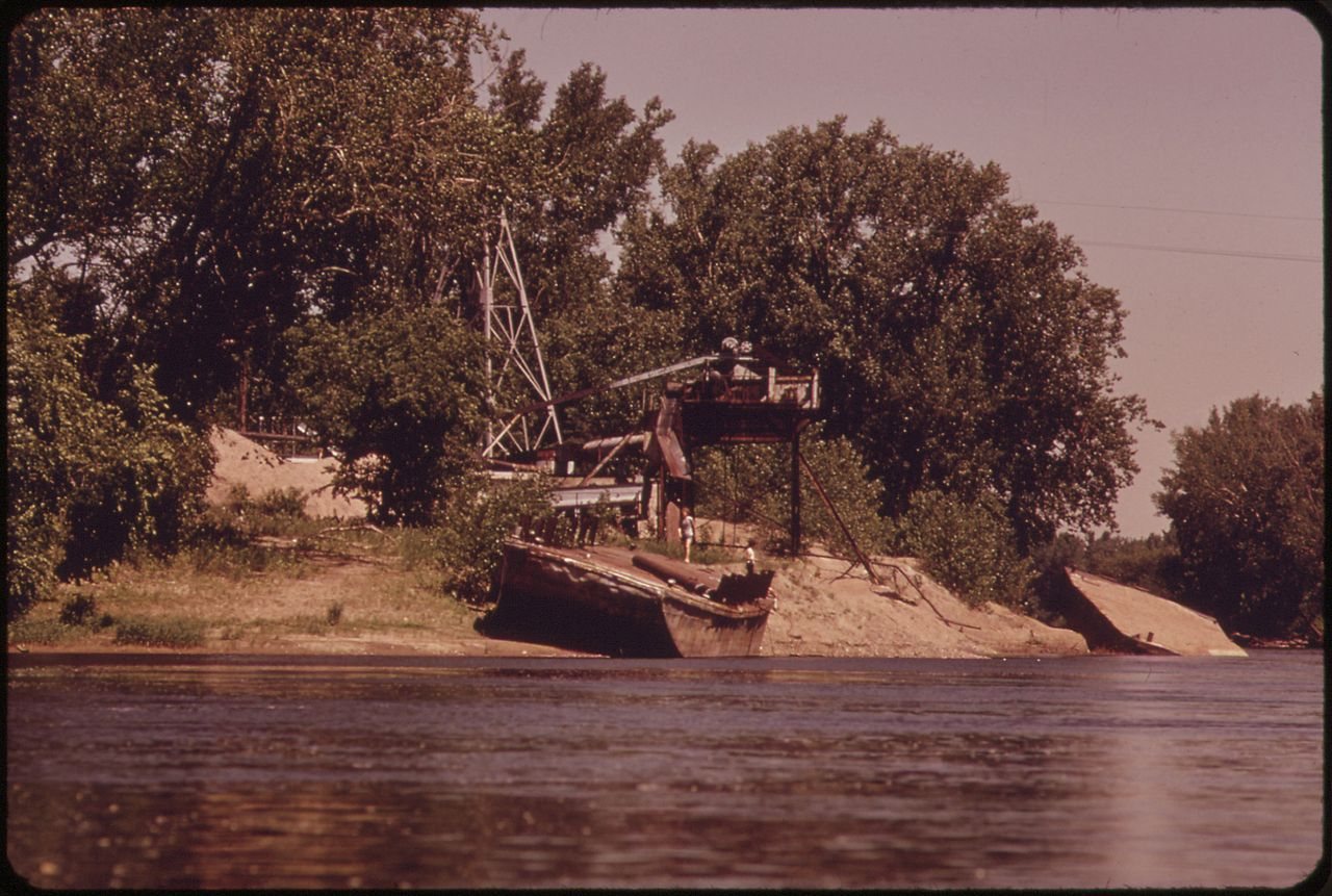 TWO BARGES AT THE SITE OF AN ABANDONED SAND AND GRAVEL OPERATION ON THE WEST SIDE OF THE MISSISSIPPI RIVER. NEAR 55TH..…