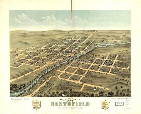 Bird's eye view of Northfield, Rice County, Minnesota 1869